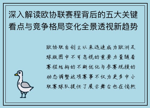 深入解读欧协联赛程背后的五大关键看点与竞争格局变化全景透视新趋势
