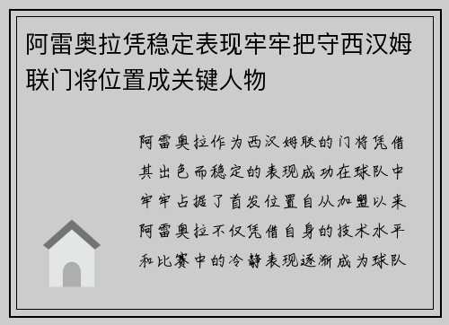 阿雷奥拉凭稳定表现牢牢把守西汉姆联门将位置成关键人物
